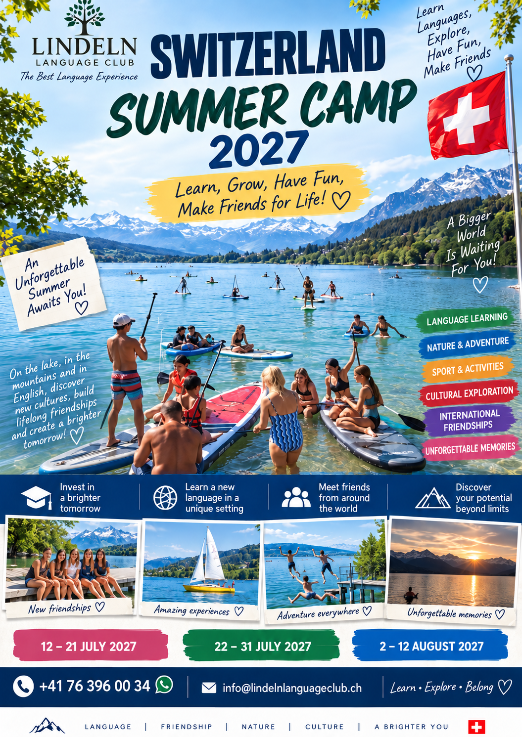 Switzerland Summer Camp 2027 in English with language learning, nature, sport and international friendships