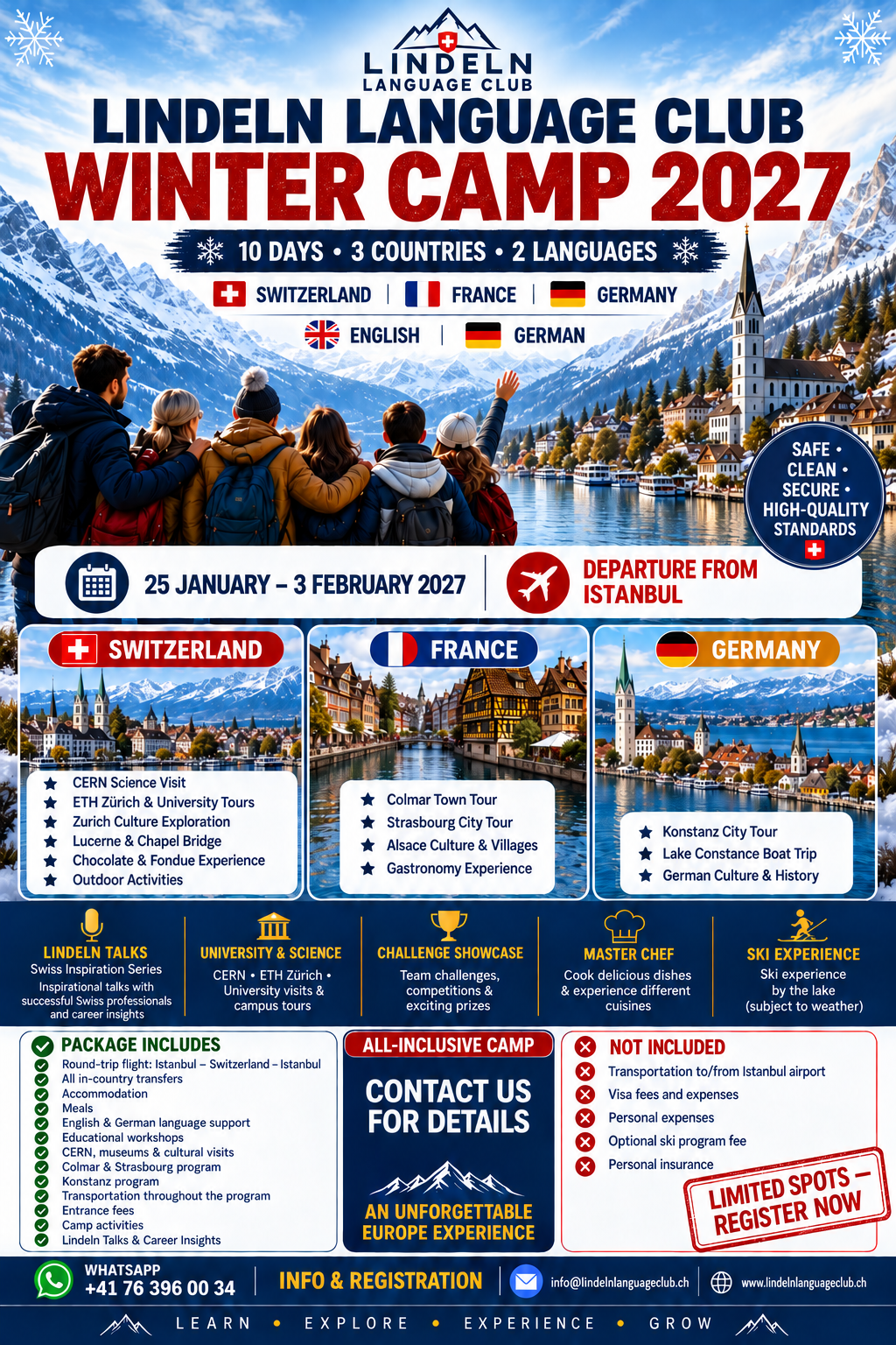 Lindeln Language Club Winter Camp 2027 in Switzerland, France and Germany