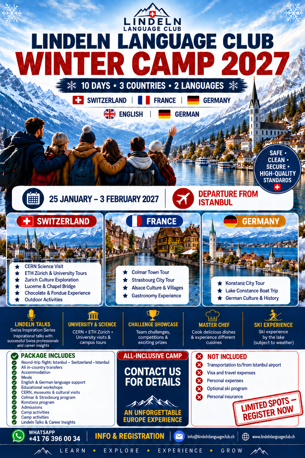 Switzerland Winter Camp 2027 poster in English